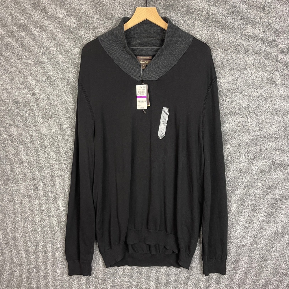 NEW Tasso Elba Sweater Mens XXL Black New Supima Cotton Shawl Collar Pullover